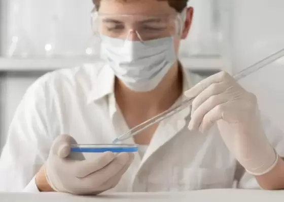 Um profissional realiza experimentos de biologia molecular.