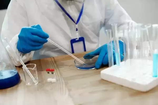 Um profissional de laboratório analisa cultura bacteriana.